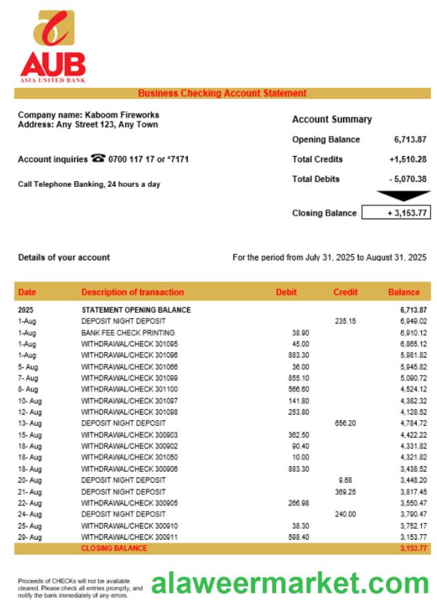 Asia United Bank (AUB) company statement Word and PDF format